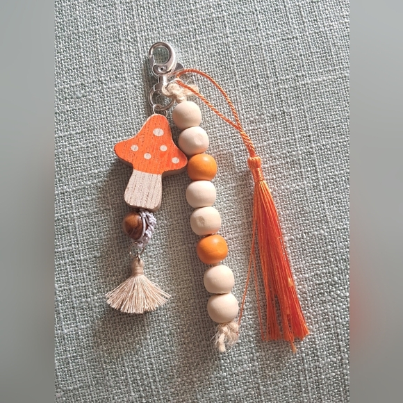 Orange Mushroom Keychain with Tassel Purse Charm - Picture 1 of 4